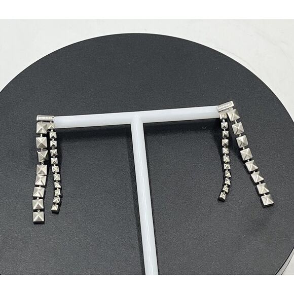 Diesel Designer Signed Stainless Steel Long Square Studded Dangle Earrings - Picture 14 of 15